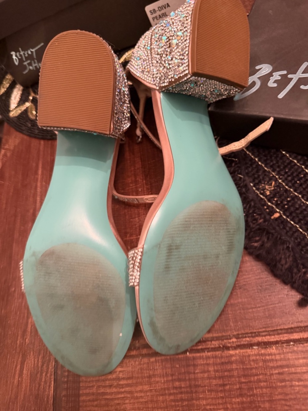 Betsey Johnson Blush Pink Crystal-Ankle Strap Heels - Picture 2 of 5